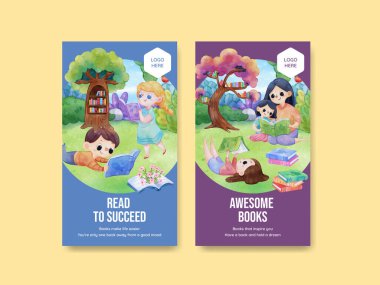 Instagram şablonu dünya kitap günü konsepti, suluboya stil