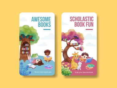 Instagram şablonu dünya kitap günü konsepti, suluboya stil