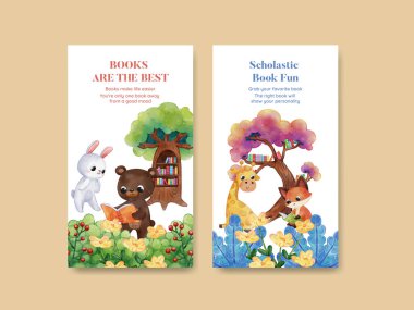 Instagram şablonu dünya kitap günü konsepti, suluboya stil