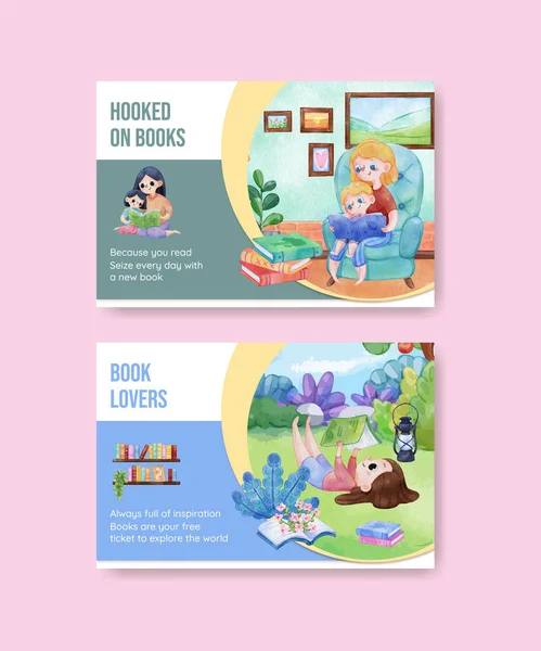 Facebook Template World Book Day Concept Watercolor Styl — стоковий вектор