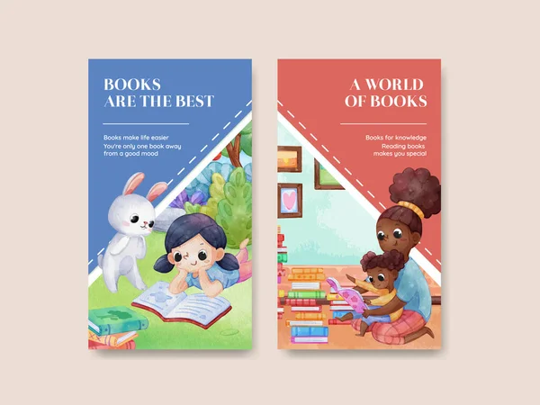 Plantilla Instagram Con Concepto Del Día Mundial Del Libro Estilo — Vector de stock