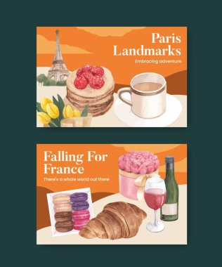 Paris 'te Eifel ile Facebook şablonu, suluboya stil