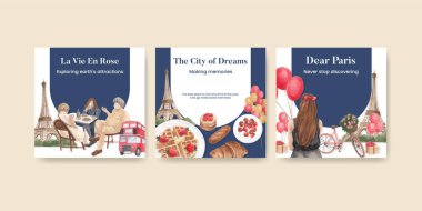 Eifel 'in Paris' teki aşk konsepti, suluboya şablonu.