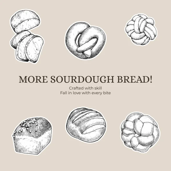 Sticker Template Sourdough Concept Sketch Drawing Styl — Stock Vector