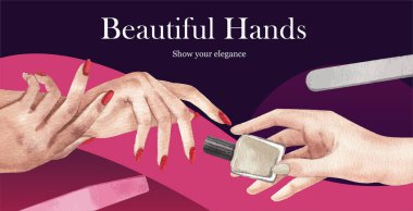 Manikür salonu konseptli ilan panosu şablonu, suluboya stil