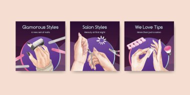 Manikür salonu konsepti ile pankart şablonu, suluboya stil