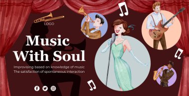 Caz müzik konsepti olan reklam panosu şablonu, suluboya stil