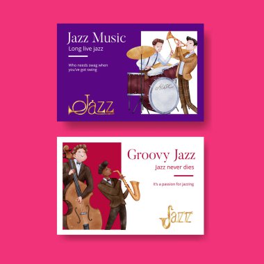 Caz müzik konsepti ile Facebook şablonu, suluboya styl