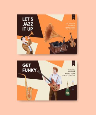 Caz müzik konsepti ile Facebook şablonu, suluboya styl