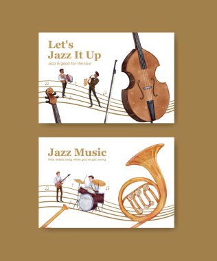 Caz müzik konsepti ile Facebook şablonu, suluboya styl