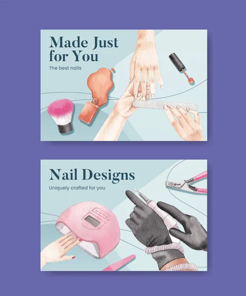 Facebook Template Nail Salon Concept Υδατογραφία — Διανυσματικό Αρχείο
