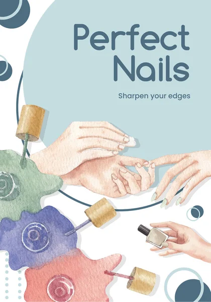 Poster Template Nail Salon Concept Watercolor Styl — Stock Vector