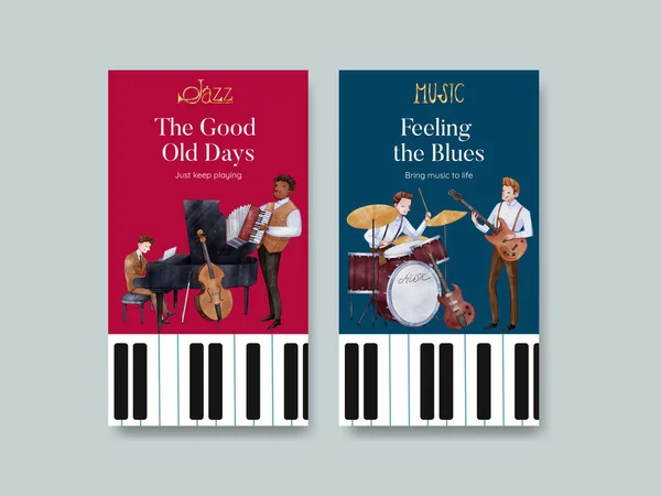 Plantilla Instagram Con Concepto Música Jazz Estilo Acuarela — Archivo Imágenes Vectoriales