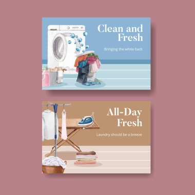 Çamaşır günü konsepti ile Facebook şablonu, suluboya styl