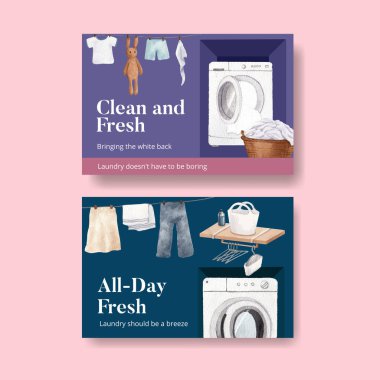 Çamaşır günü konsepti ile Facebook şablonu, suluboya styl