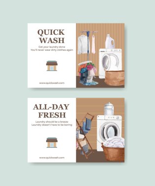 Çamaşır günü konsepti ile Facebook şablonu, suluboya styl