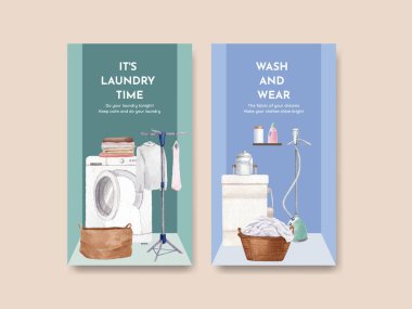 Çamaşır günü konsepti olan Instagram şablonu, suluboya stil