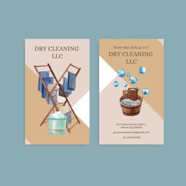 Çamaşır günü konseptli isim kartı şablonu, suluboya stil