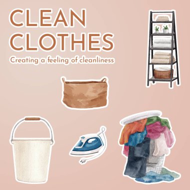 Çamaşır günü konseptiyle etiketleme şablonu, suluboya stil