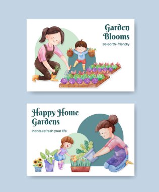 Facebook şablonu bahçe konsepti, suluboya stil