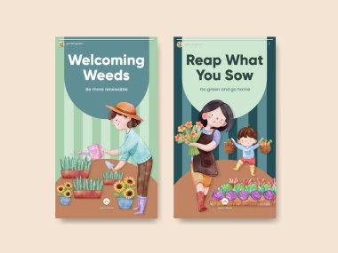 Instagram şablonu bahçe evi konsepti, suluboya stil