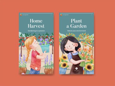 Instagram şablonu bahçe evi konsepti, suluboya stil