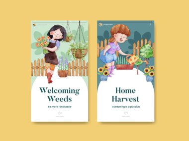 Instagram şablonu bahçe evi konsepti, suluboya stil