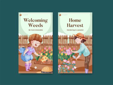 Instagram şablonu bahçe evi konsepti, suluboya stil