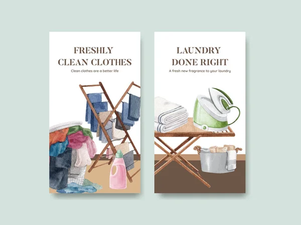 Instagram Template Laundry Day Concept Υδατογραφία — Διανυσματικό Αρχείο