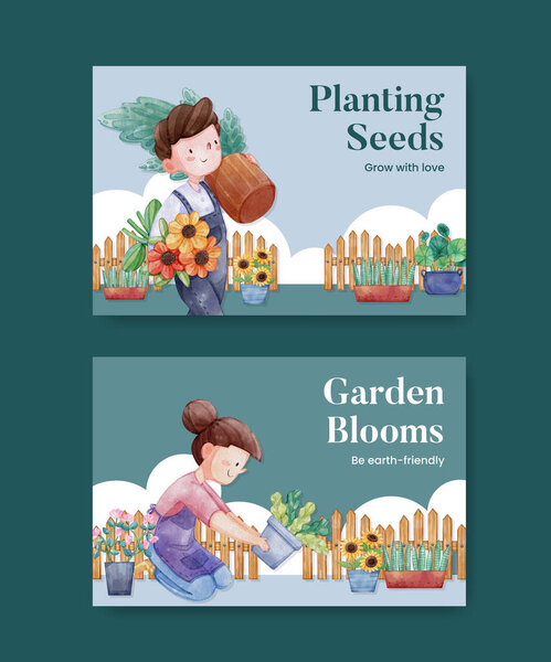 Facebook шаблон с садоводством дома концепции, акварель стиль