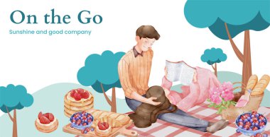 Piknik günü konseptli ilan panosu şablonu, suluboya stil