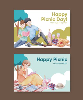 Piknik günü konsepti ile Facebook şablonu, suluboya styl