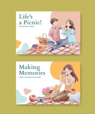 Piknik günü konsepti ile Facebook şablonu, suluboya styl
