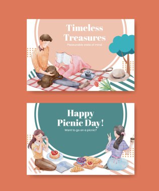 Piknik günü konsepti ile Facebook şablonu, suluboya styl