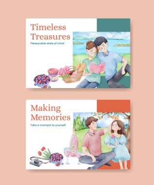 Piknik günü konsepti ile Facebook şablonu, suluboya styl