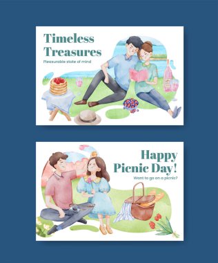 Piknik günü konsepti ile Facebook şablonu, suluboya styl