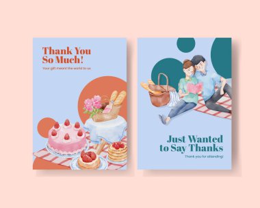 Piknik günü konsepti olan teşekkür kartı şablonu, suluboya stil