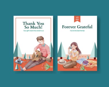 Piknik günü konsepti olan teşekkür kartı şablonu, suluboya stil