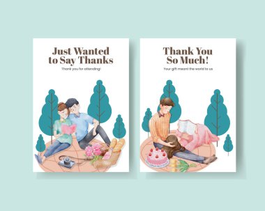 Piknik günü konsepti olan teşekkür kartı şablonu, suluboya stil