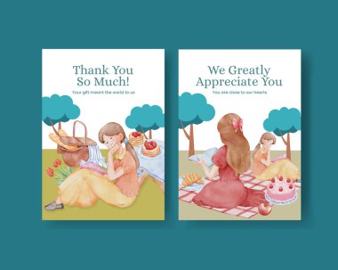 Piknik günü konsepti olan teşekkür kartı şablonu, suluboya stil