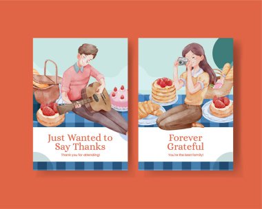 Piknik günü konsepti olan teşekkür kartı şablonu, suluboya stil