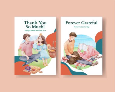 Piknik günü konsepti olan teşekkür kartı şablonu, suluboya stil