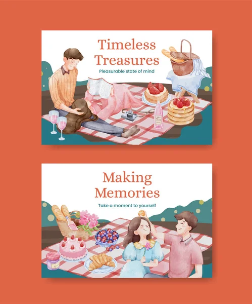 Piknik günü konsepti ile Facebook şablonu, suluboya styl