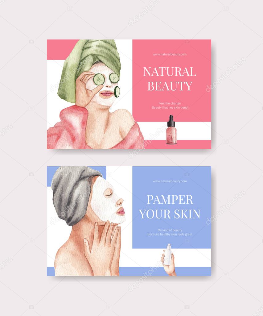 Facebook template with skin care beauty concept,watercolor styl
