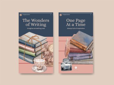 Instagram şablonu, kitap harfi klasikliği konsepti, suluboya stil