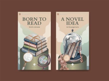 Instagram şablonu, kitap harfi klasikliği konsepti, suluboya stil