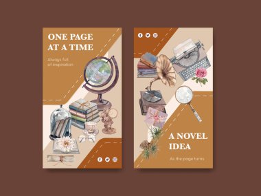Instagram şablonu, kitap harfi klasikliği konsepti, suluboya stil