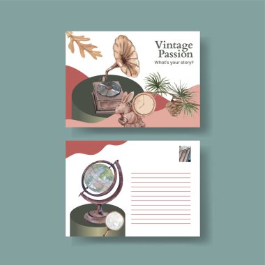 Kart şablonu, kitap harfi antika konsept, suluboya stil