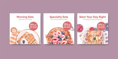 Spesiyal kahvaltı konsepti ve suluboya şablonu.