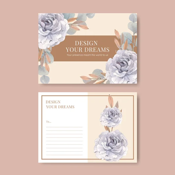 Plantilla Postal Con Concepto Boho Plumas Florales Estilo Acuarela — Vector de stock